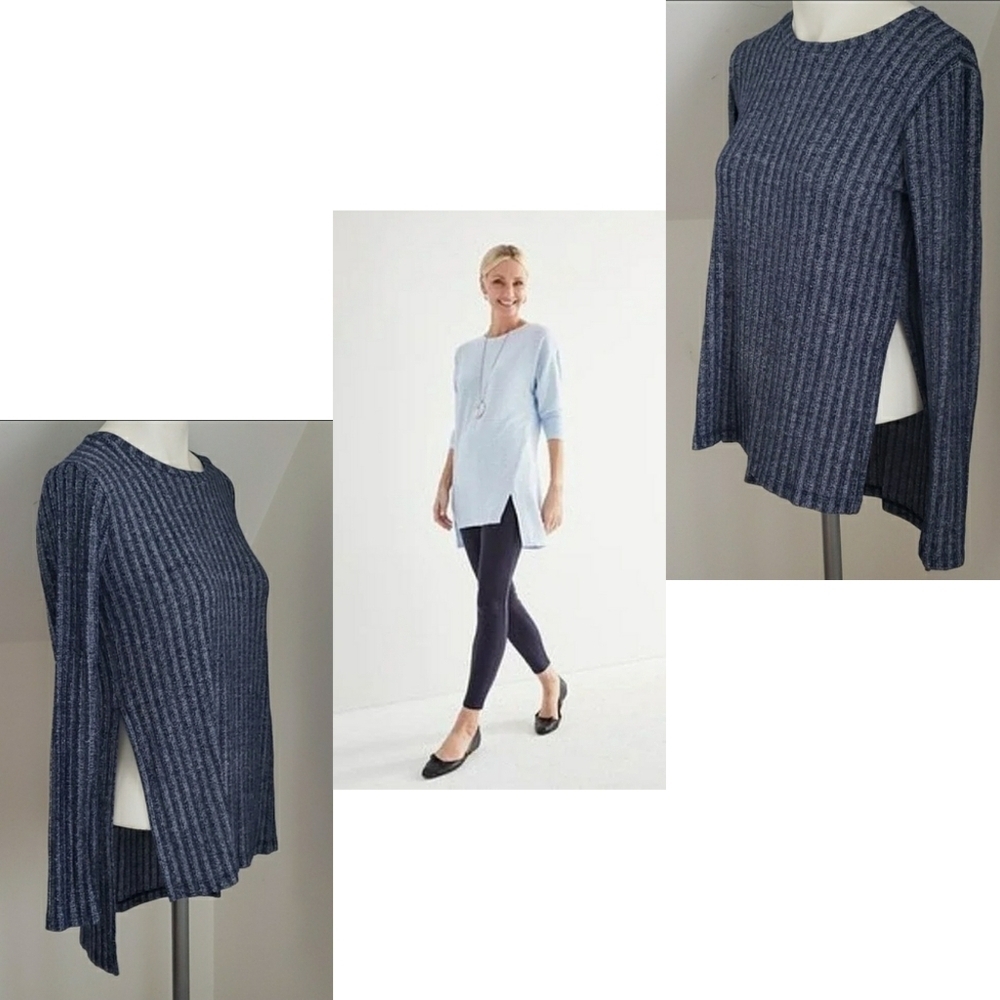 One Clothing Crewneck Heather Blue Ribbed Tunic Top Size S